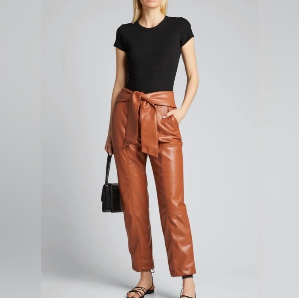Jonathan Simkhai Brown Faux Leather Straight Leg Pants Size 4